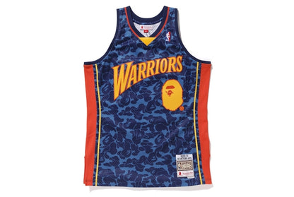 BAPE x Mitchell & Ness Warriors ABC Basketball Swingman Jersey Navy