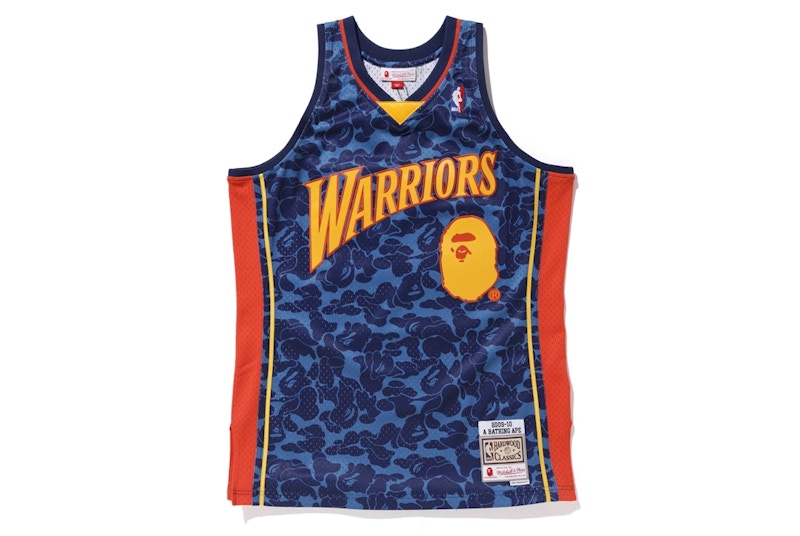BAPE x Mitchell & Ness Warriors ABC Basketball Swingman Jersey Navy
