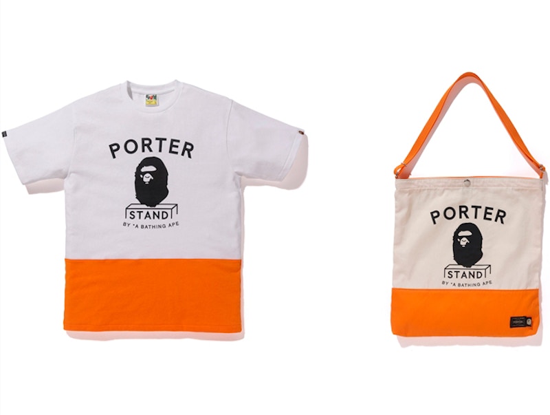BAPE x Porter Stand Tee and Shoulder Tote Bag White