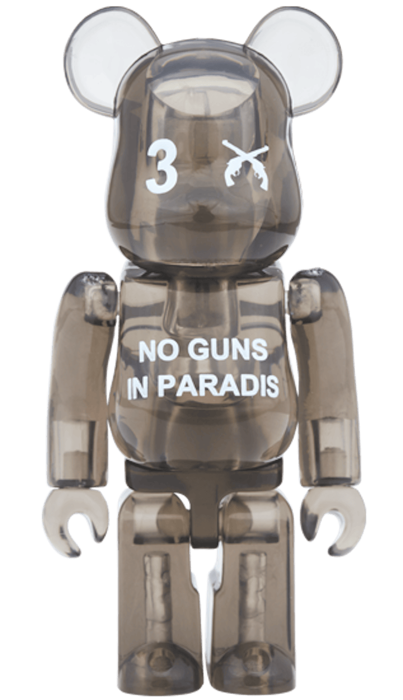 Bearbrick 3. Paradis x Roarguns 100% & 400% Set Clear Black