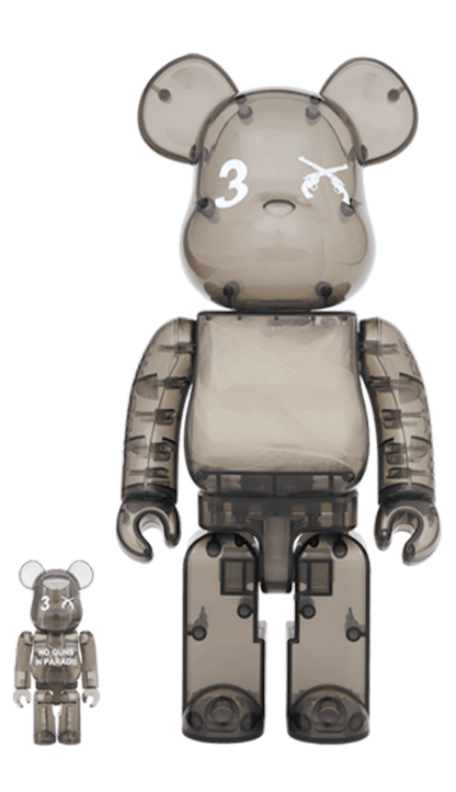 Bearbrick 3. Paradis x Roarguns 100% & 400% Set Clear Black