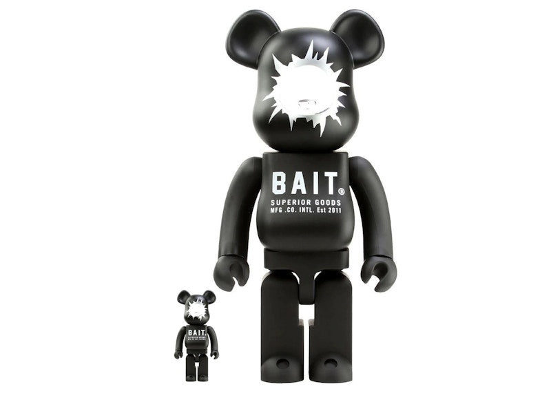 Bearbrick BAIT x Medicom Headshot 100% & 400% Set Black