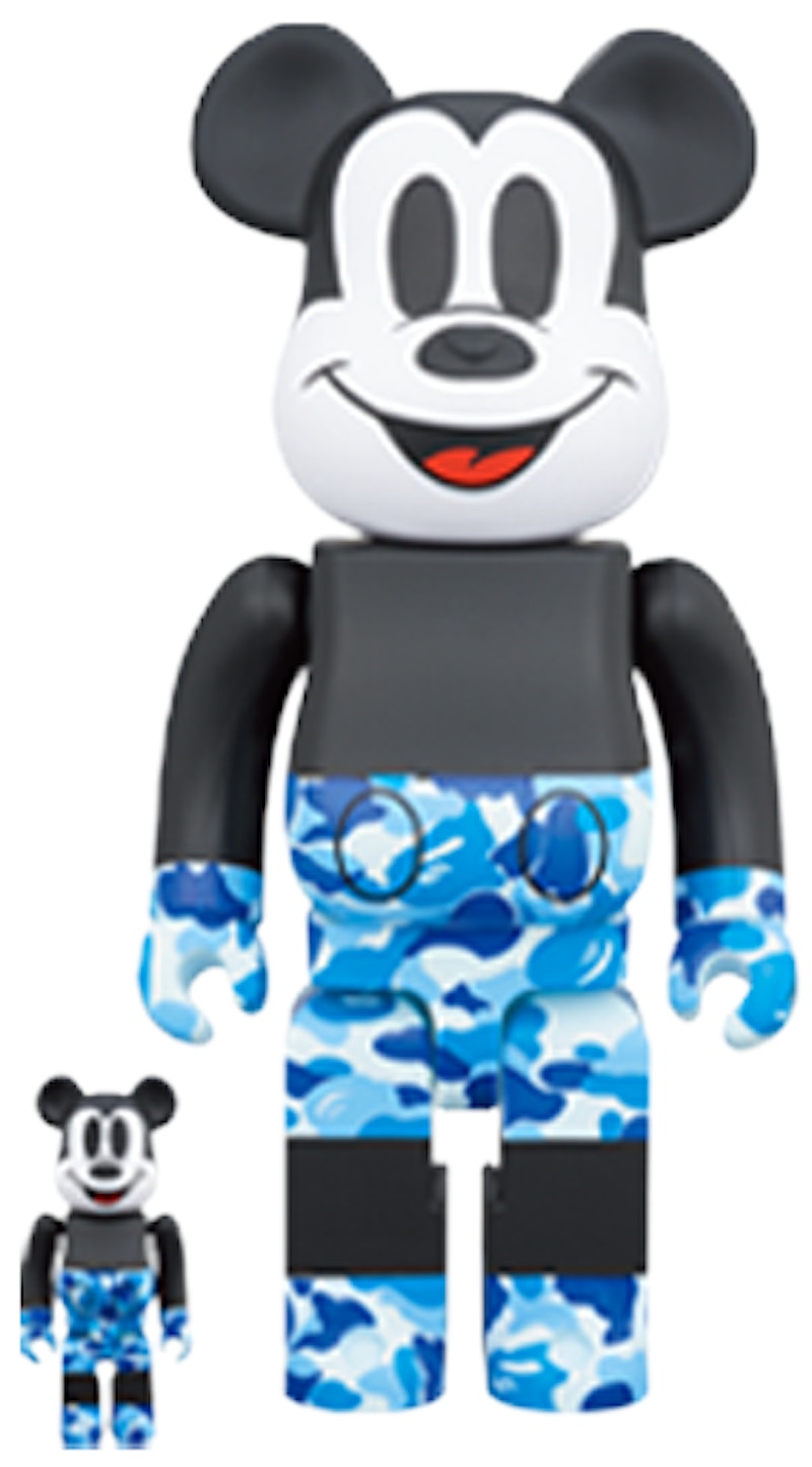 Bearbrick BAPE Mickey Mouse 100% & 400% Set Black/Blue Camo
