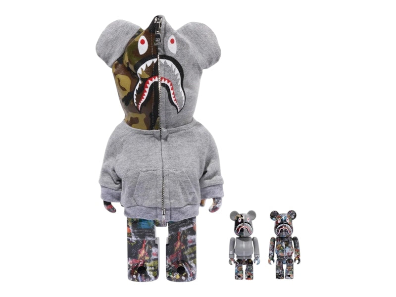 Bearbrick Bape Legacy Camo Shark 100% & 400% Set Grey