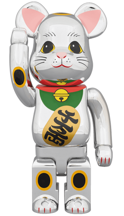 Bearbrick Beckoning Cat Chrome Plated Gauze 400% Chrome