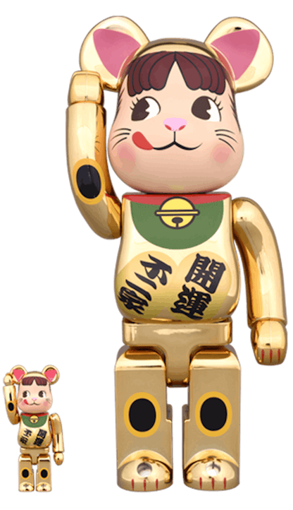 Bearbrick Beckoning Cat Peko Chan Gold Plated 100% & 400% Set Gold