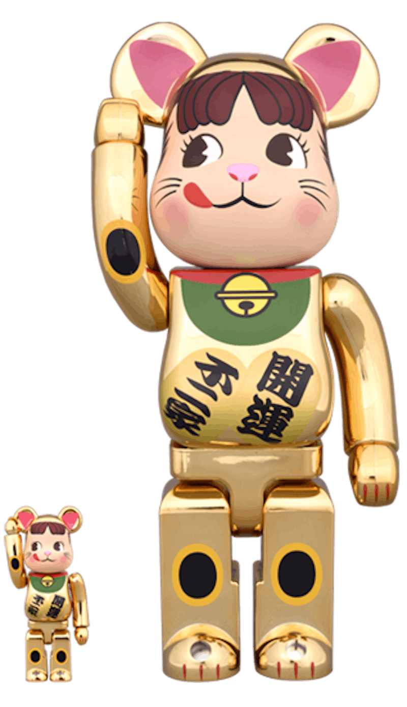 Bearbrick Beckoning Cat Peko Chan Gold Plated 100% & 400% Set Gold