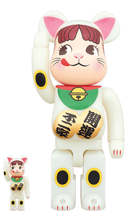 Bearbrick Beckoning Cat Peko Chan Luminous 100% & 400% Set White