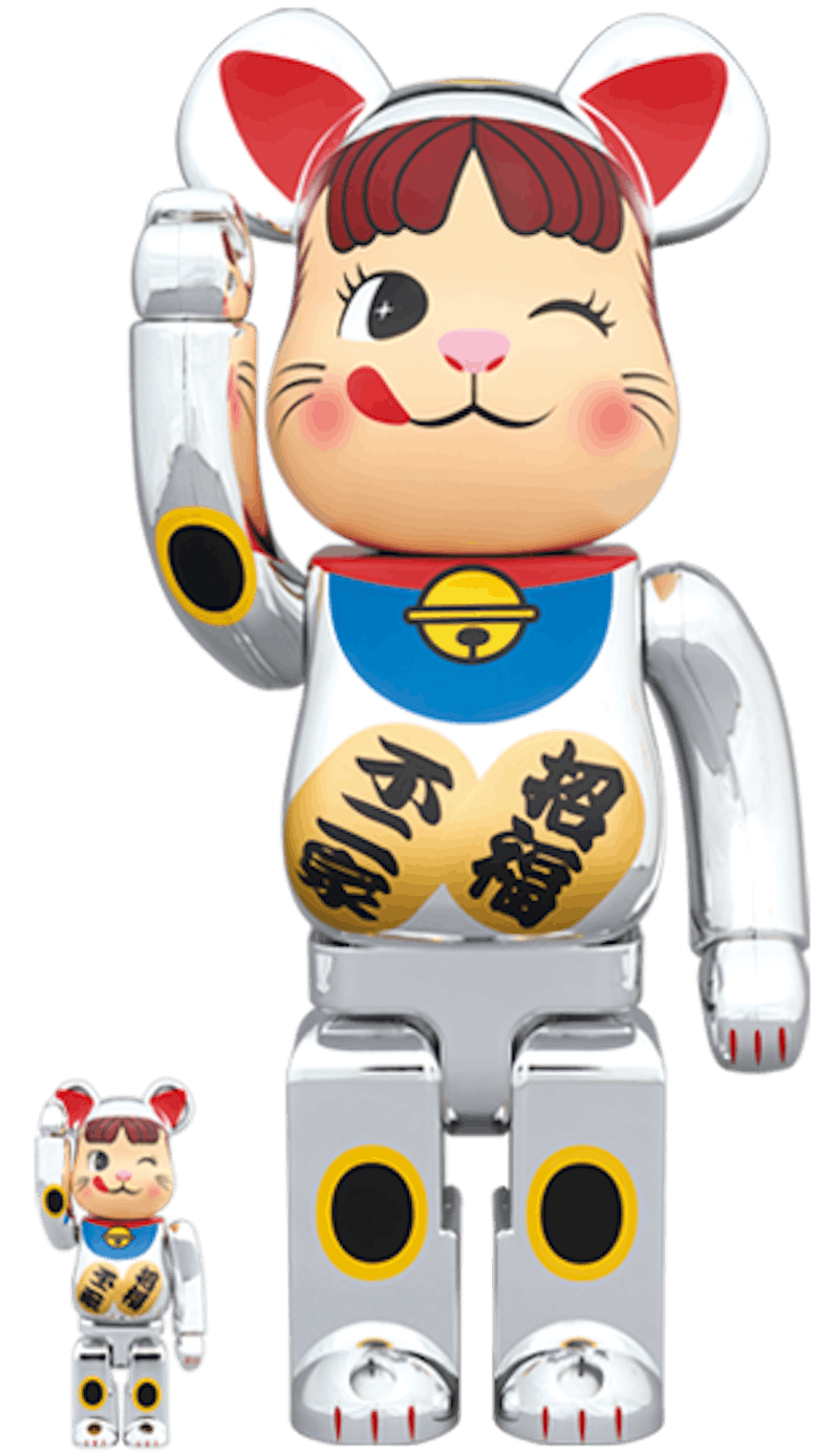 Bearbrick Beckoning Cat Peko Chan Silver Plating 100% & 400% Set Silver