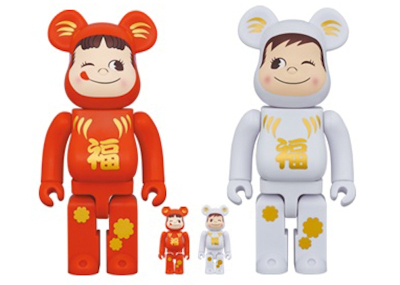 Bearbrick Daruma Peko-chan & Poco-chan 100% & 400% Set of 4 Red/White