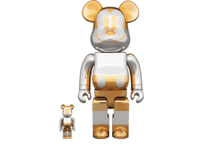 Bearbrick x Sorayama Future Mickey 100% & 400% Set Silver/Gold