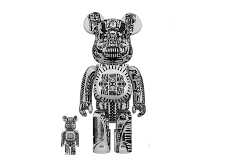 Bearbrick HR GIGER 100% & 400% Set White Chrome