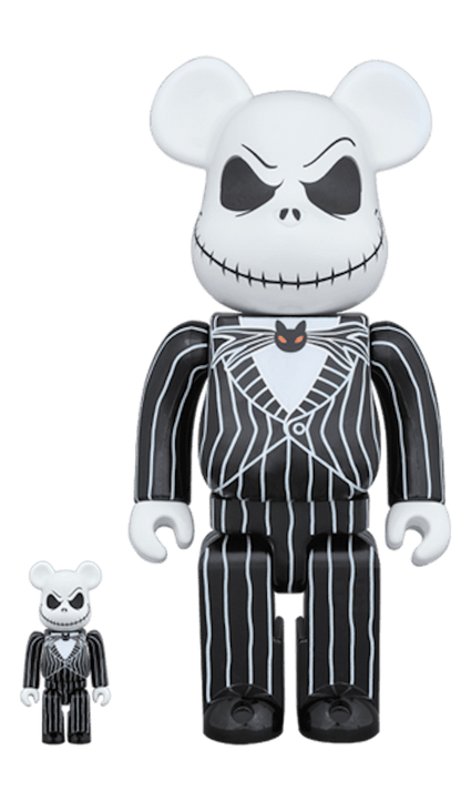 Bearbrick x Disney Tim Burton's The Nightmare Before Christmas Jack Skellington 100% & 400% Set Black