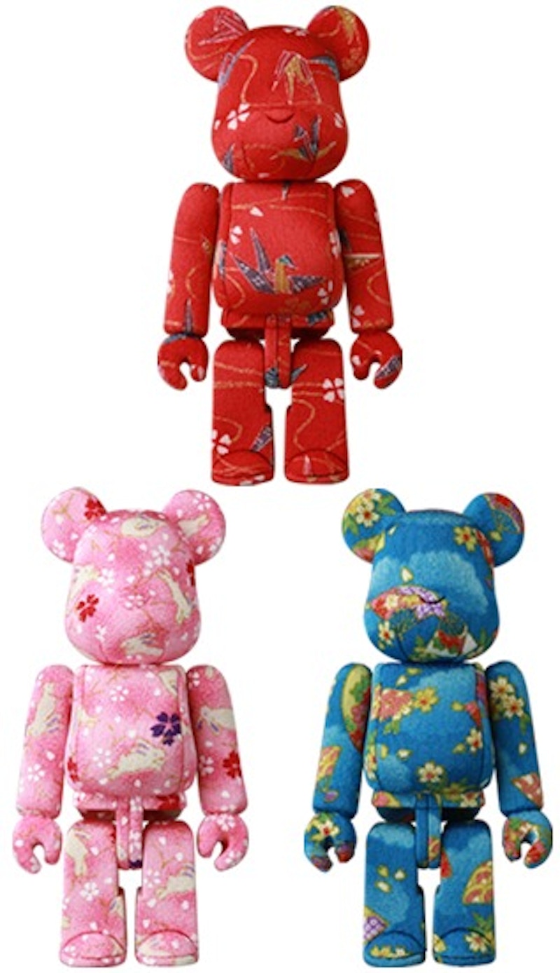 Bearbrick Kimekomi 200% Set of 3 Origami Crane, Cherry Blossoms, Cherry Blossoms