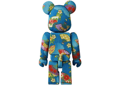 Bearbrick Kimekomi Cherry Blossoms On Fans Doll Figure Blue