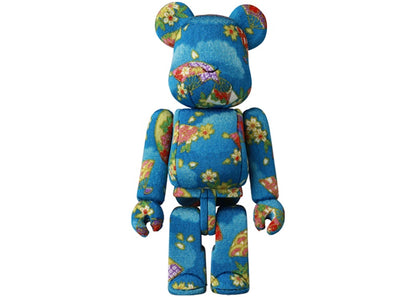 Bearbrick Kimekomi Cherry Blossoms On Fans Doll Figure Blue