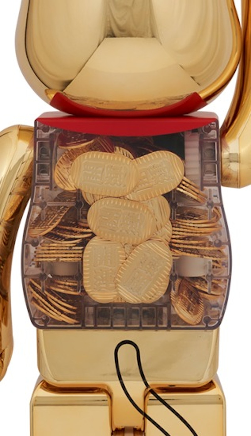 Bearbrick Lucky Cat Oval Good Luck Gold Plated 1000%
