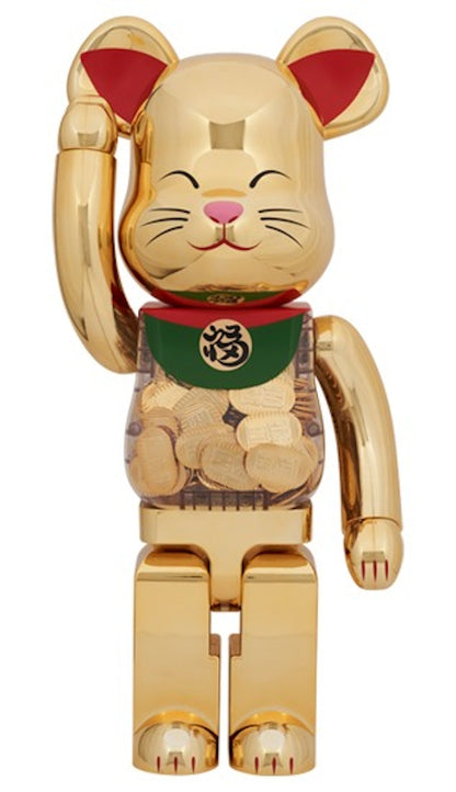 Bearbrick Lucky Cat Oval Good Luck Gold Plated 1000%