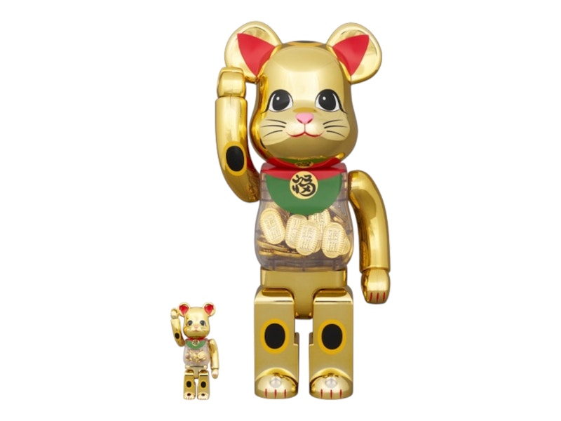 Bearbrick Lucky Cat Oval Good Luck Gold Plated (Open Eyes) 100% & 400% Set