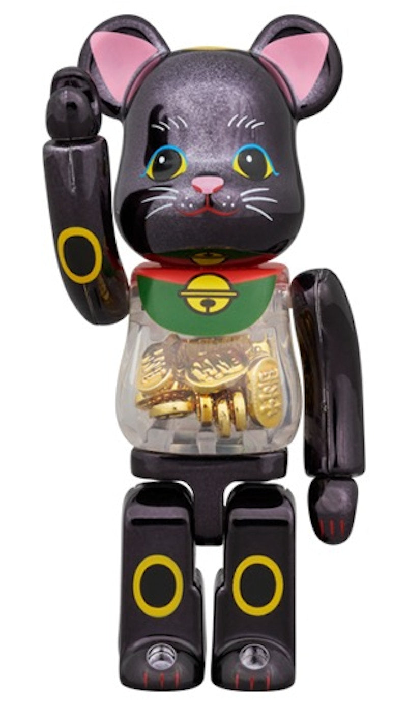 Bearbrick Lucky Cat Oval Ten Million Ryo Black Plated 100% & 400% Set
