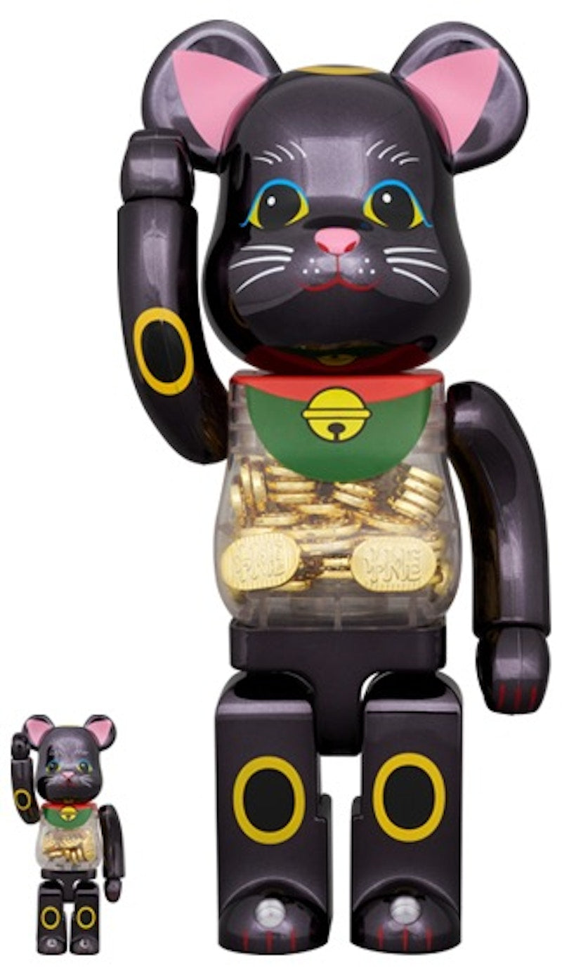 Bearbrick Lucky Cat Oval Ten Million Ryo Black Plated 100% & 400% Set