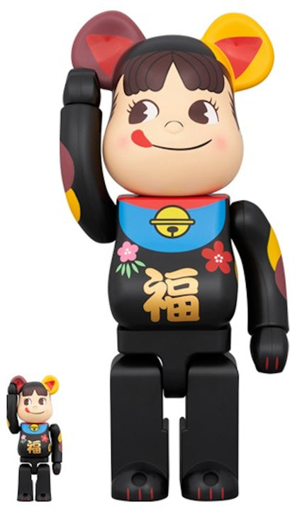 Bearbrick Lucky Cat Peko-Chan Fuku 100% & 400% Set Black