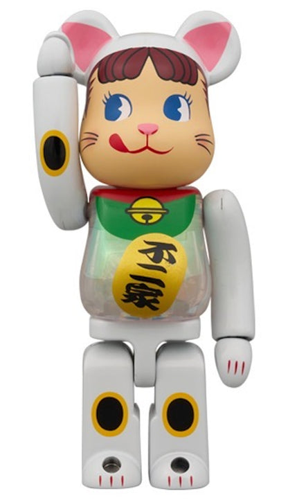 Bearbrick Lucky Cat Peko-Chan White Plated Luminescent Milky 100% & 400% Set