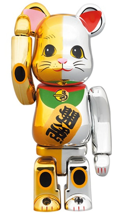 Bearbrick Lucky Cat Ten Million Gold x Good Luck Silver 100% & 400% Set Gold/Silver