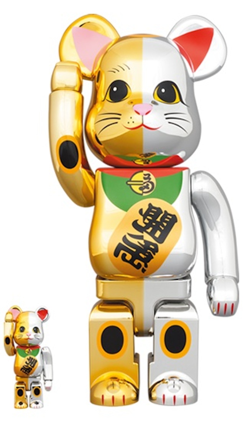 Bearbrick Lucky Cat Ten Million Gold x Good Luck Silver 100% & 400% Set Gold/Silver