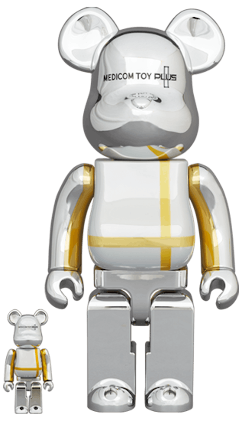 Bearbrick MEDICOM TOY PLUS 100% & 400% Set SILVER CHROME Ver.