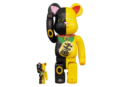 Bearbrick Maneki Neko 100% & 400% Set Black/Yellow
