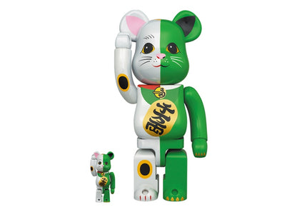 Bearbrick Maneki Neko 100% & 400% Set White/Green