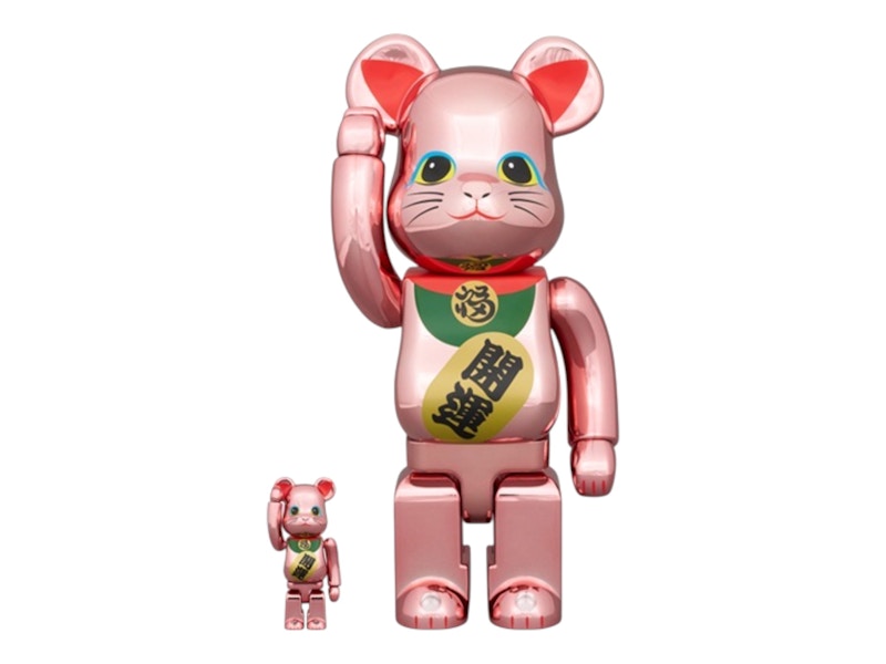 Bearbrick Maneki Neko Good Luck 2 100% & 400% Set Peach Gold Plated