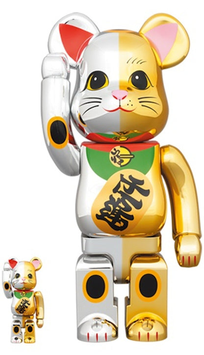 Bearbrick Maneki Neko Good Luck Silver x Ten Million Gold 100% & 400% Set Silver/Gold