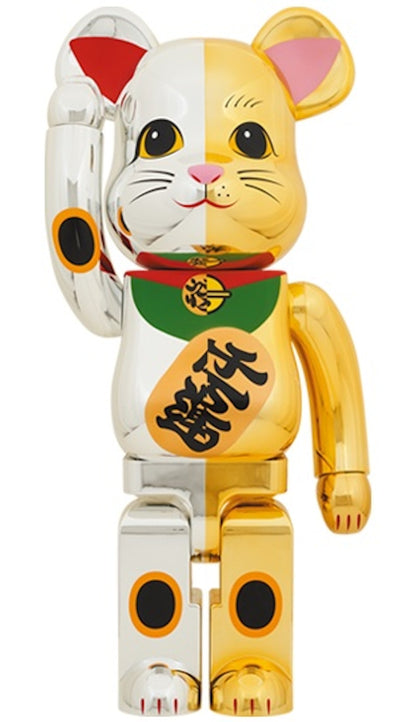 Bearbrick Maneki Neko Good Luck Silver x Ten Million Gold 1000% Silver/Gold