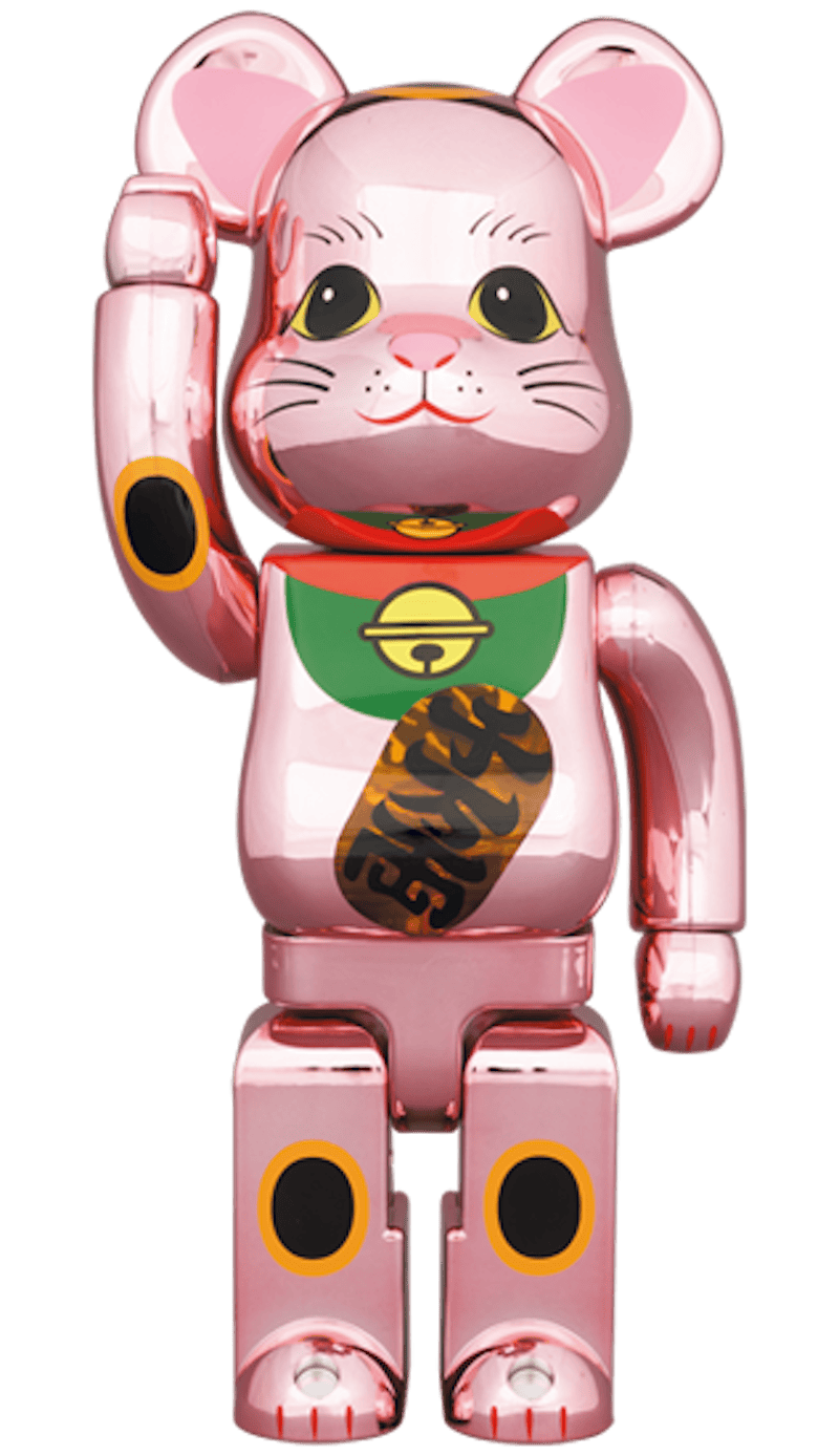 Bearbrick Maneki Neko Peach Gold Plated Luminous 400%