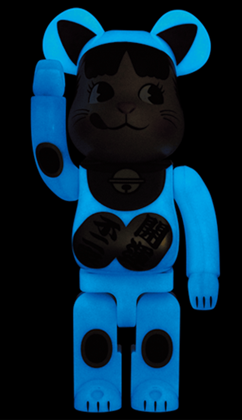 Bearbrick Maneki Neko Peko-chan Blue Liminous 100% & 400% Set