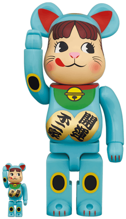 Bearbrick Maneki Neko Peko-chan Blue Liminous 100% & 400% Set