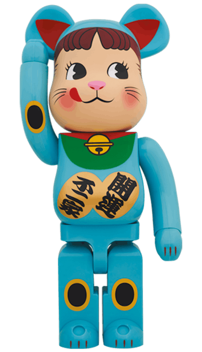 Bearbrick Maneki Neko Peko-chan Blue Phosphorescent 1000%