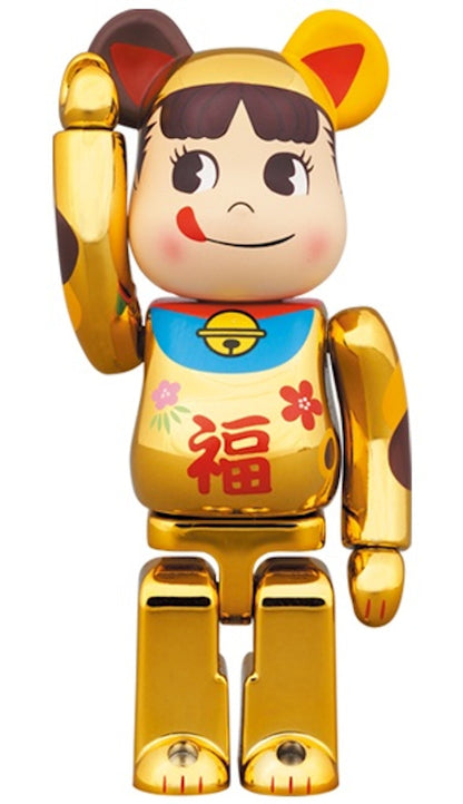 Bearbrick Maneki Neko Peko-chan Fuku 100% & 400% Set Gold Plated