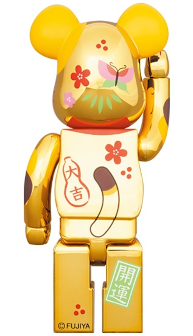 Bearbrick Maneki Neko Peko-chan Fuku 100% & 400% Set Gold Plated