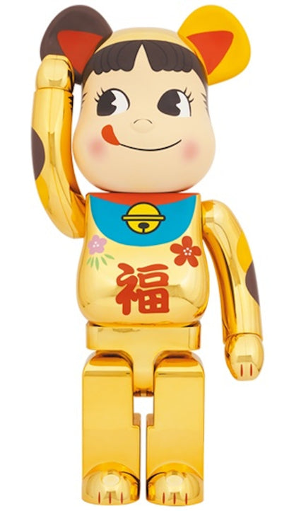 Bearbrick Maneki Neko Peko-chan Fuku 1000% Gold Plated