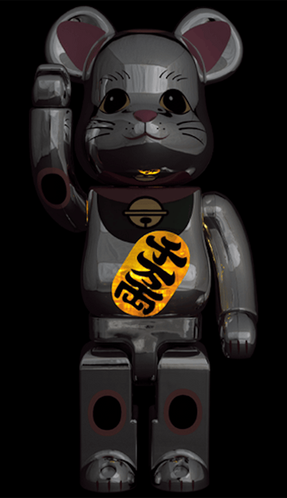 Bearbrick Maneki Neko Silver Plated Luminous 400%