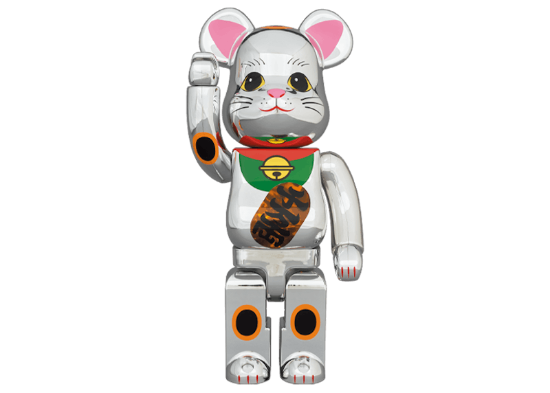 Bearbrick Maneki Neko Silver Plated Luminous 400%
