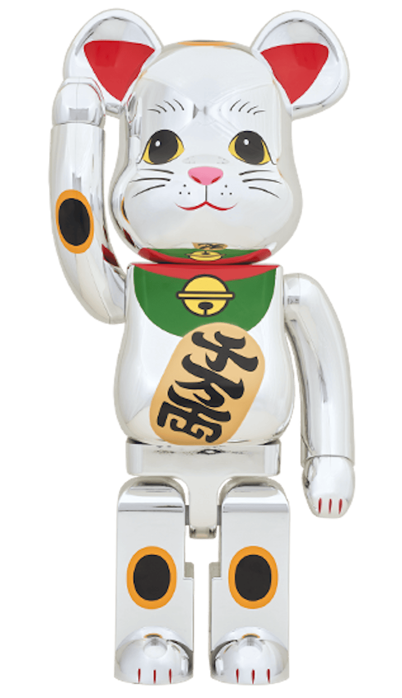 Bearbrick Maneki Neko Silver Plating 1000% Silver