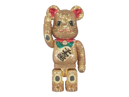 Bearbrick Medicom Lights Style Crystal Decorated Maneki-neko Gold Ten Million Ryo 400%
