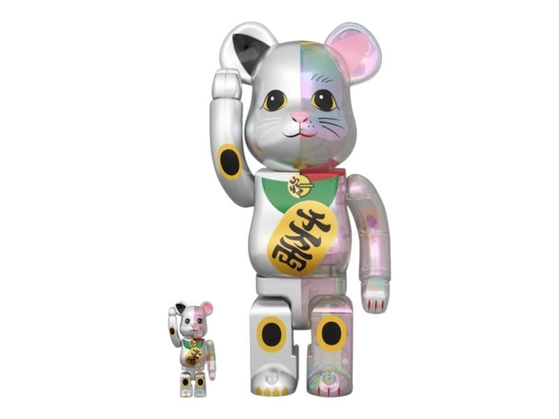 Bearbrick Medicom Maneki Neko Clear Plated x Silver Paint Ten Man Ryo 100% & 400% Set