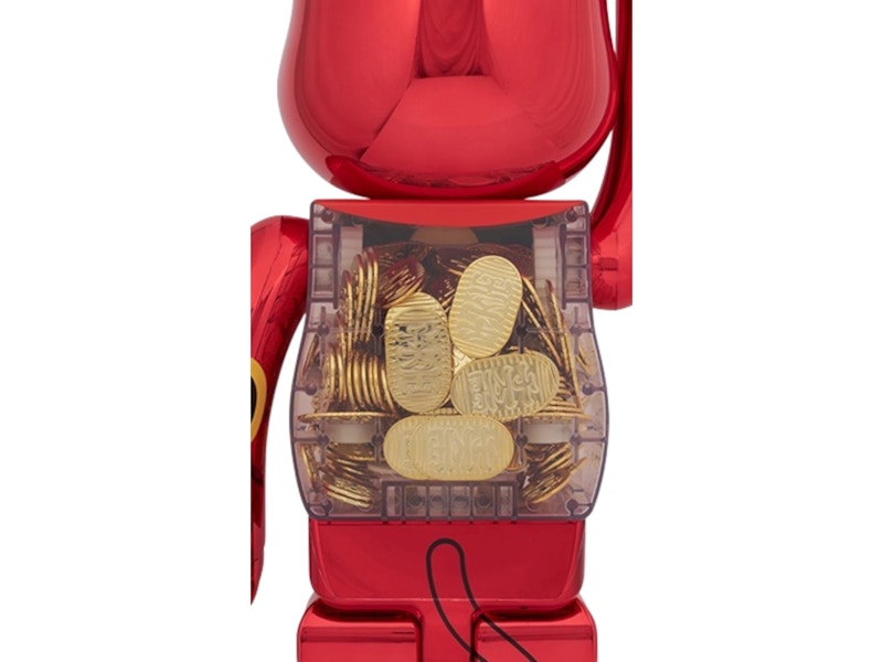 Bearbrick Medicom Maneki Neko Lucky Cat Oval Ten Million Ryo Plum Blossom Gold Plated 1000%