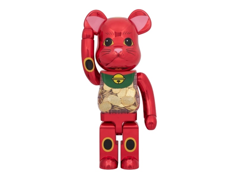 Bearbrick Medicom Maneki Neko Lucky Cat Oval Ten Million Ryo Plum Blossom Gold Plated 1000%