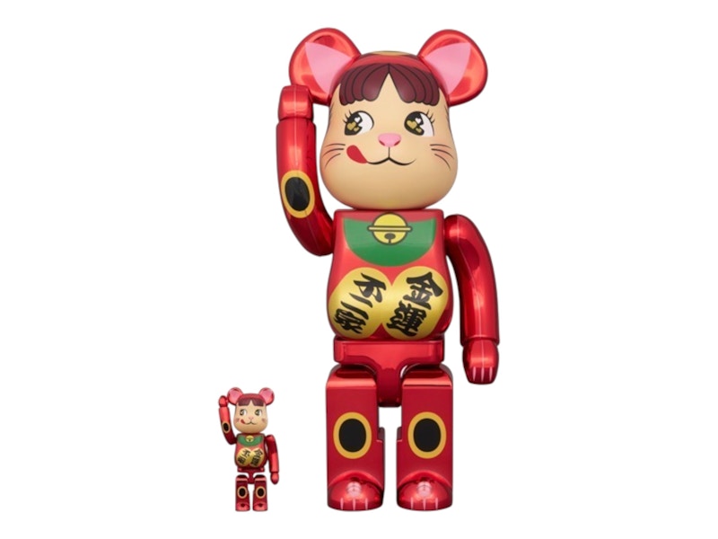 Bearbrick Milky Maneki Neko Peko-chan Fortune Double Oval Plum Gold Plated 100% & 400% Set